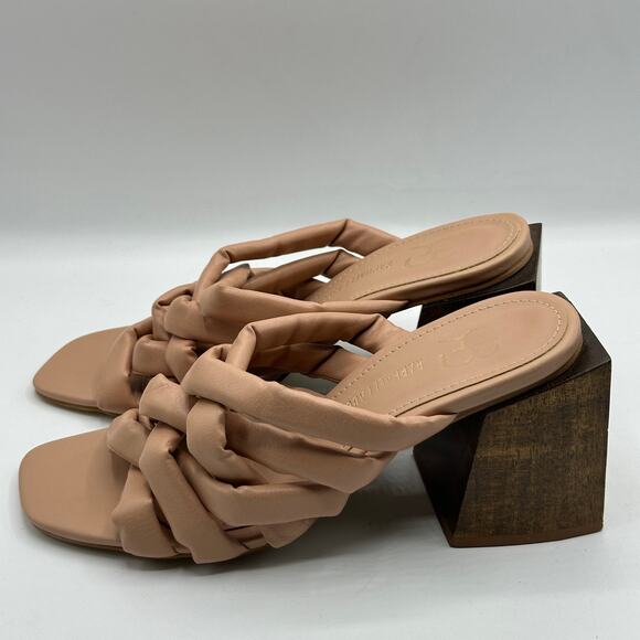 ANTHROPOLOGIE x RAPHAELLA BOOZ Puffy Wooden Block Heel Sandal Nude Blush Sz 6 - Picture 4 of 7